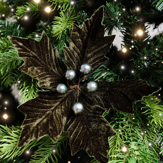  Set of 2 Green Velvet Poinsettia Picks Decorations - 20cm 