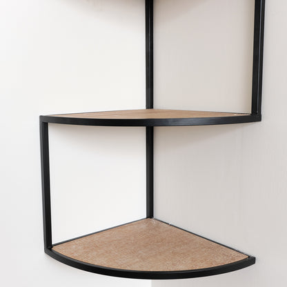 Black & Wooden 4 Tier Corner Wall Shelf