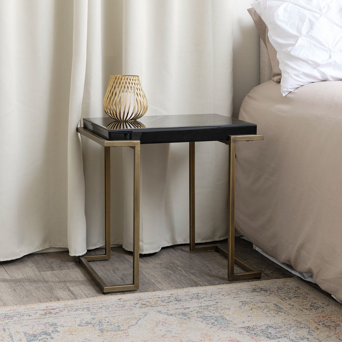 Rectangular Metal Black and Gold Framed Side Table
