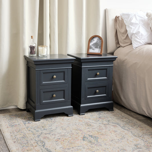  Pair of Black Two Drawer Bedside Tables - Daventry Navy Black Range 