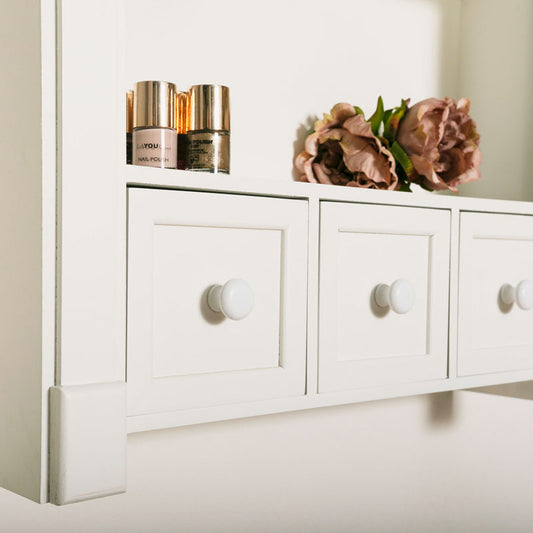  White Wooden Wall Shelf Unit with Drawers 