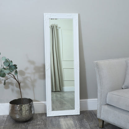 Tall / Long White Ornate Wall / Leaner Mirror - 47cm x 142cm