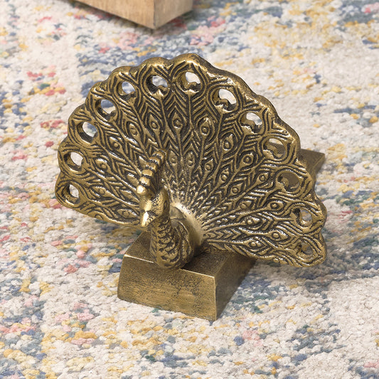  Antique Brass Gold Metal Peacock Doorstop 