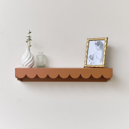  Rust Brown Scalloped Wall Storage Shelf - 61cm 