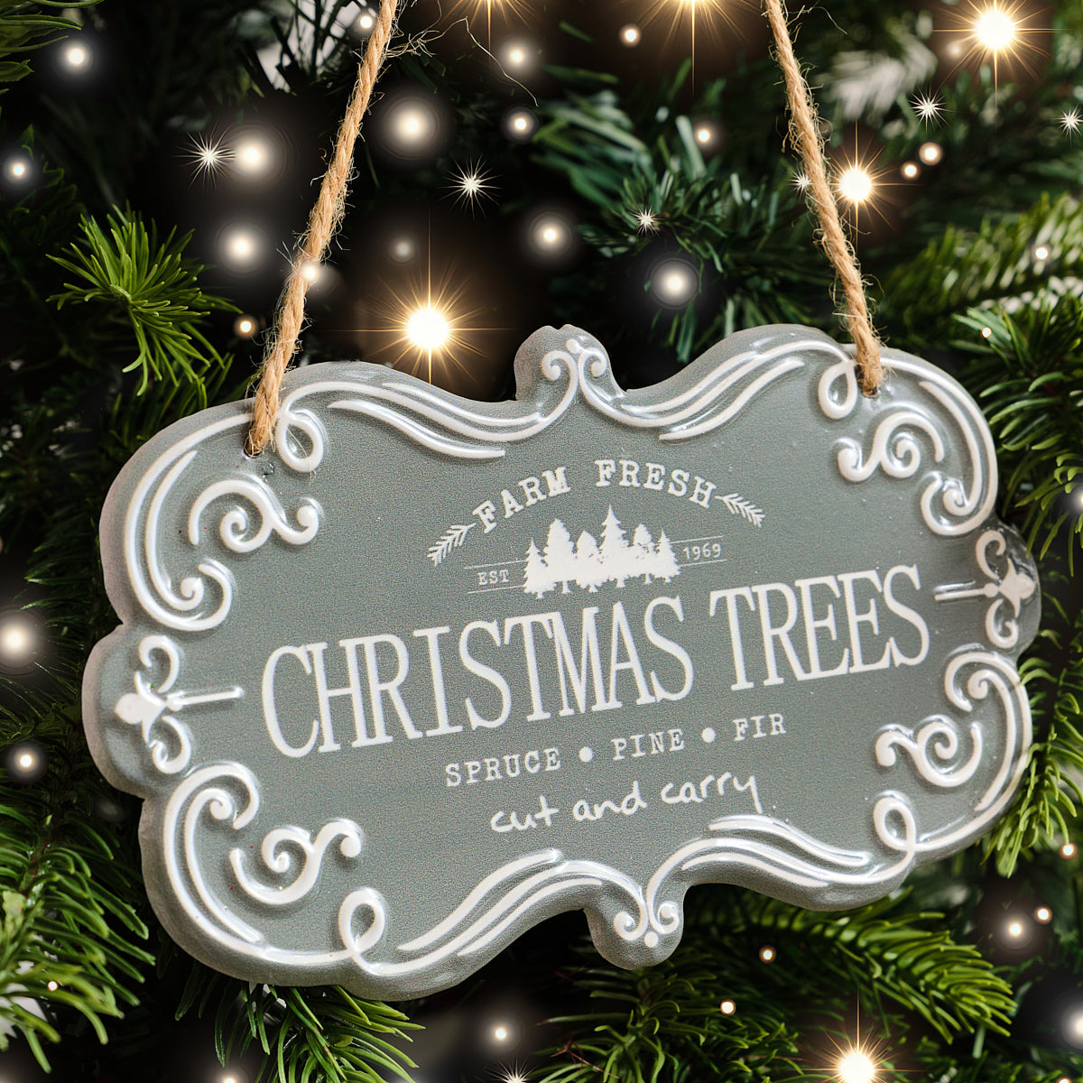 Blue & White Christmas Trees Hanging Sign - 18cm x 10.5cm