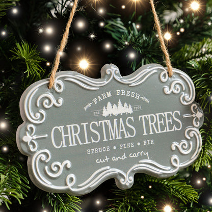 Blue & White Christmas Trees Hanging Sign - 18cm x 10.5cm