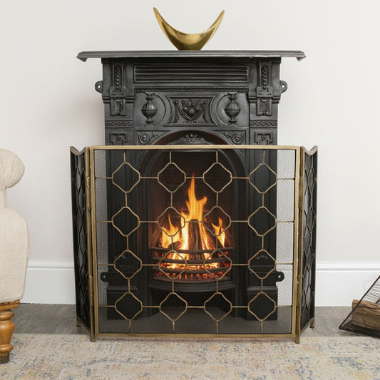  Antique Gold Geometric Detailed Metal Fire Screen - 106cm x 62.5cm 