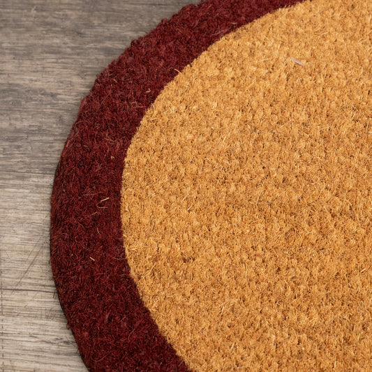  Natural Oval Coir Door Mat with a Wine Red Border 