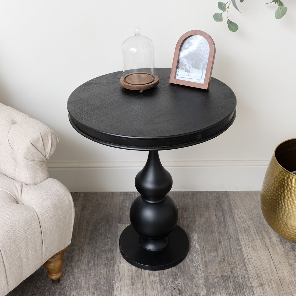 Large Round Black Wooden Side Table