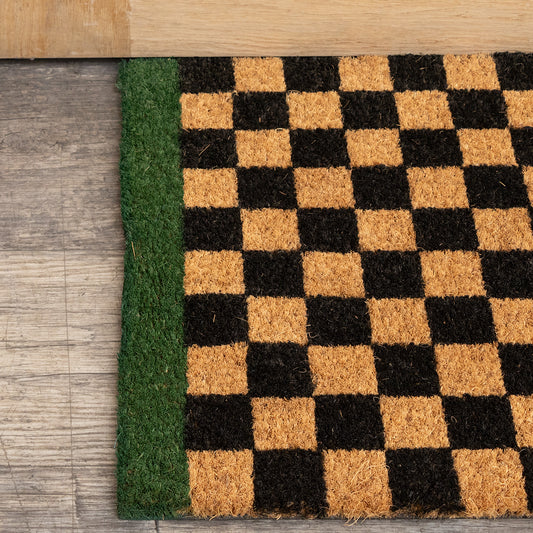  Rectangular Checkered Coir Door Mat with Solid Green Border 