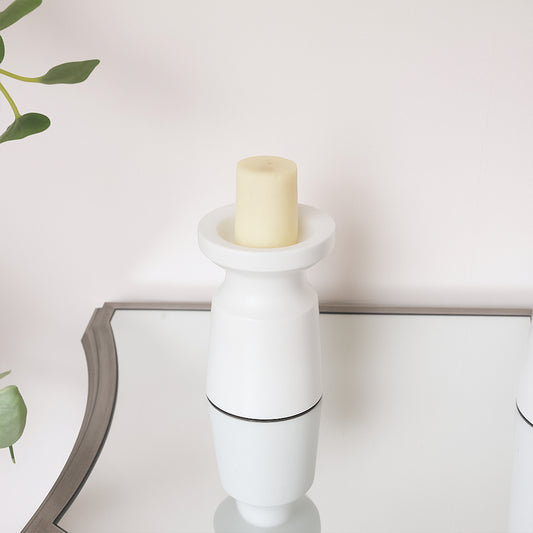  White Metal Round Pillar Candle Holder - 18cm 