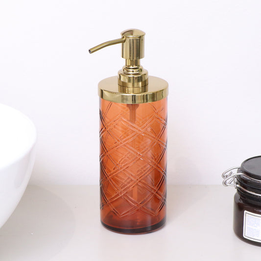  Orange Rust Patterned Soap Dispenser with Gold Rim 
