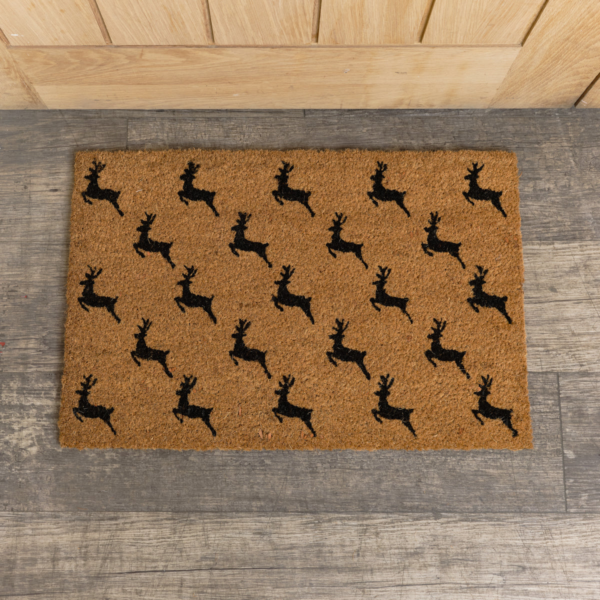 Black Reindeer Detail PVC Backed Coir Doormat 60cm x 40cm