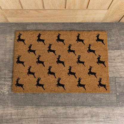 Black Reindeer Detail PVC Backed Coir Doormat 60cm x 40cm