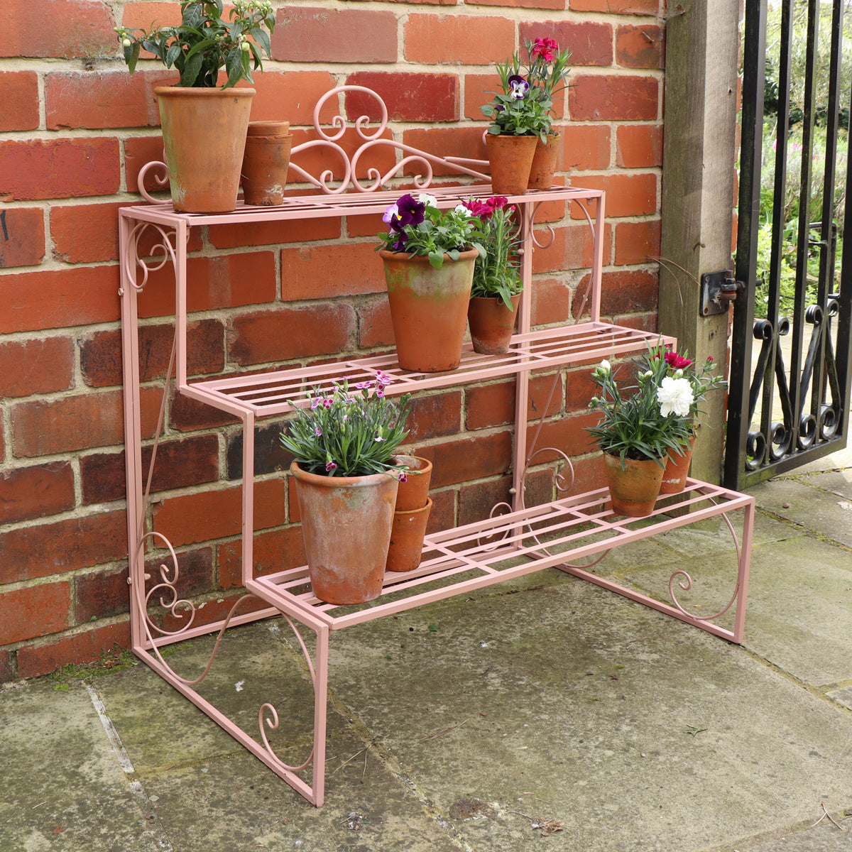 Pink Metal Three Tier Plant Theatre Stand