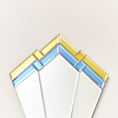 Blue & Yellow Glass Art Deco Fan Wall Mirror 60cm x 40cm