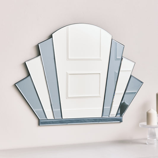  Grey Glass Art Deco Arch Fan Wall Mirror 80cm x 60cm 