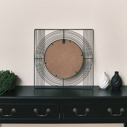 Black Wire Square Framed Round Wall Mirror 35cm x 35cm