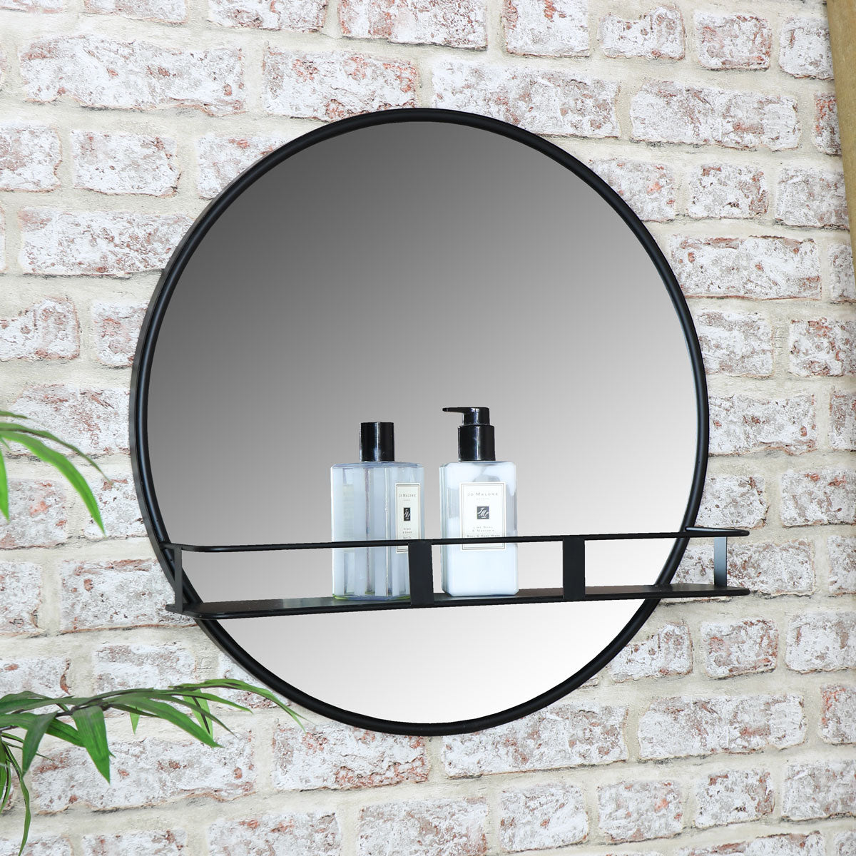 Round Wall Mirror with Shelf