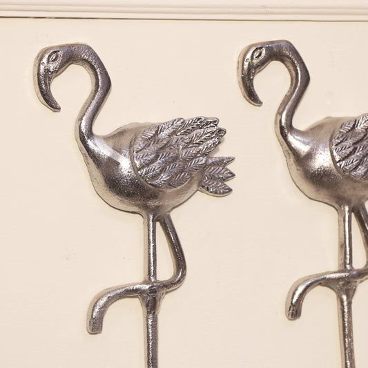  Set of 3 Silver Flamingo Wall Hooks 