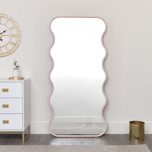  Pink Full Length Wave Mirror - 163cm x 80cm 