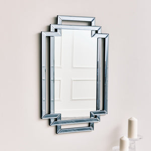  Grey Glass Art Deco Rectangle Wall Mirror - 80cm x 50cm 