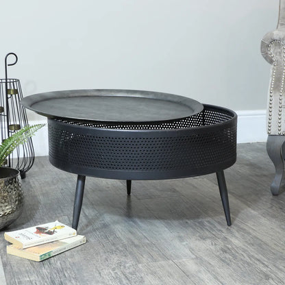 Round Grey Metal Coffee Table