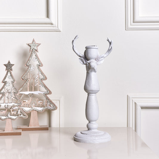  Antique White Stag Candle Holder - 30cm 