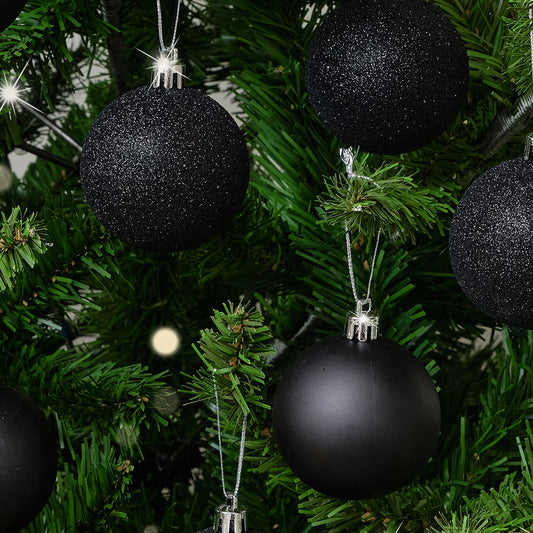  Set of 10 Mixed Glitter Black Baubles - 6cm 