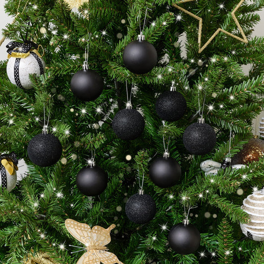  Set of 10 Mixed Glitter Black Baubles - 6cm 