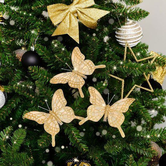  Set of 3 Gold Glitter Butterfly Clips - 11cm 