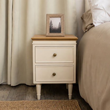 Cream & Wooden Two Drawer Bedside Table - Claudia Range