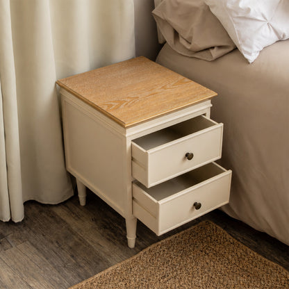 Cream & Wooden Two Drawer Bedside Table - Claudia Range