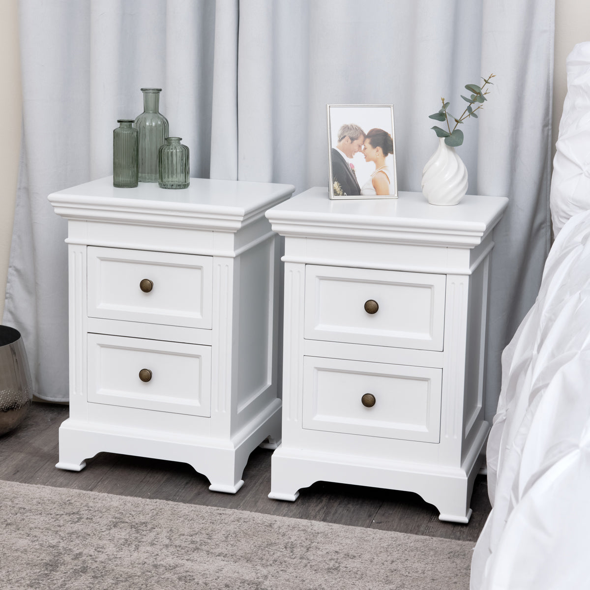 Pair of White Two Drawer Bedside Tables - Daventry White Range