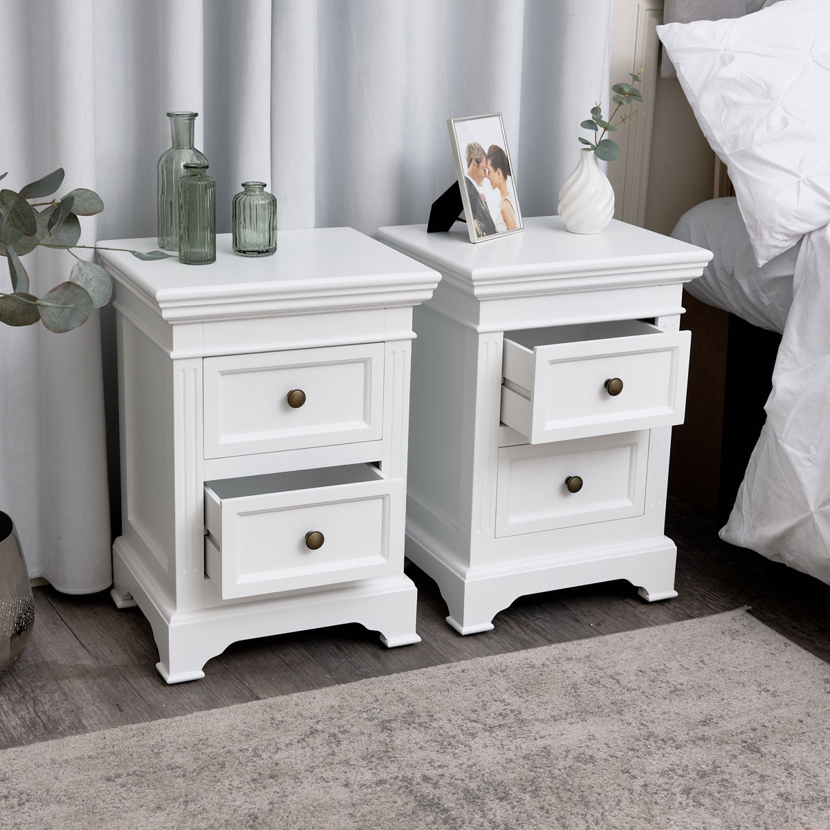Pair of White Two Drawer Bedside Tables - Daventry White Range