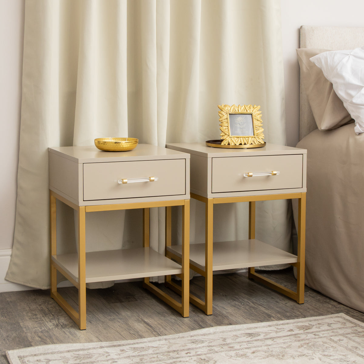 Pair of One Drawer Bedside Tables - Liana Taupe Range
