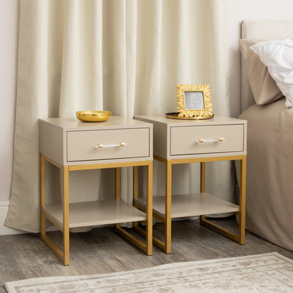 Pair of One Drawer Bedside Tables - Liana Taupe Range