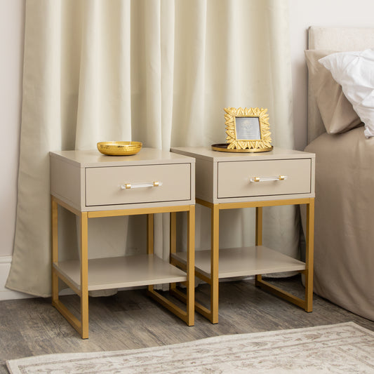  Pair of One Drawer Bedside Tables - Liana Taupe Range 
